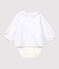 Baby Girls' Long-Sleeved Organic Cotton Twill Bodysuit with Collar MARSHMALLOW white/GRIS grey